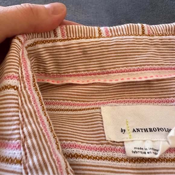 Anthropologie Long Buttondown Motif Striped Pink Embroidered Striped Shirt Dress - Picture 16 of 16